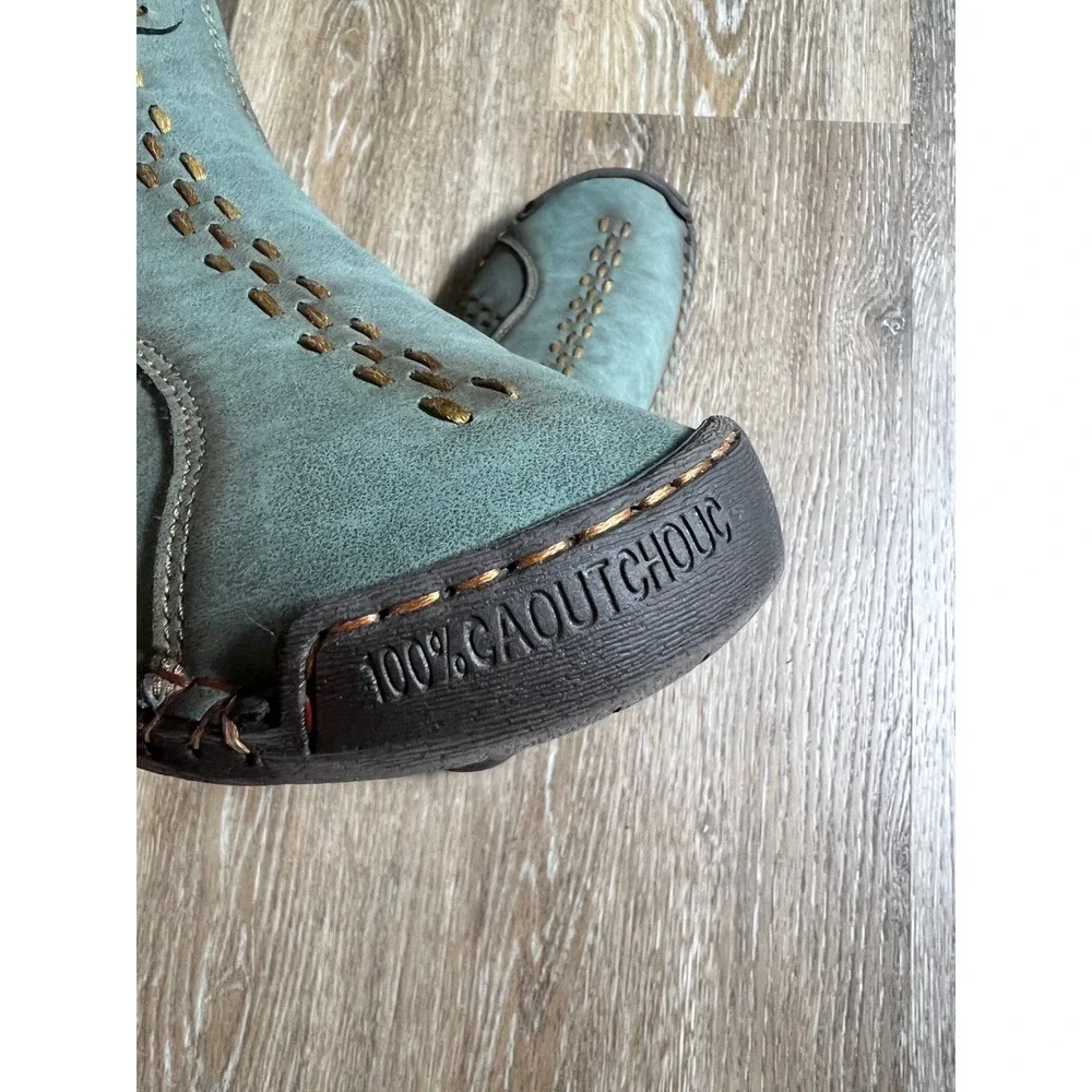 Leather Ankle Boots Mens china size 41 Teal Green Good Whipstitch Zip Sport